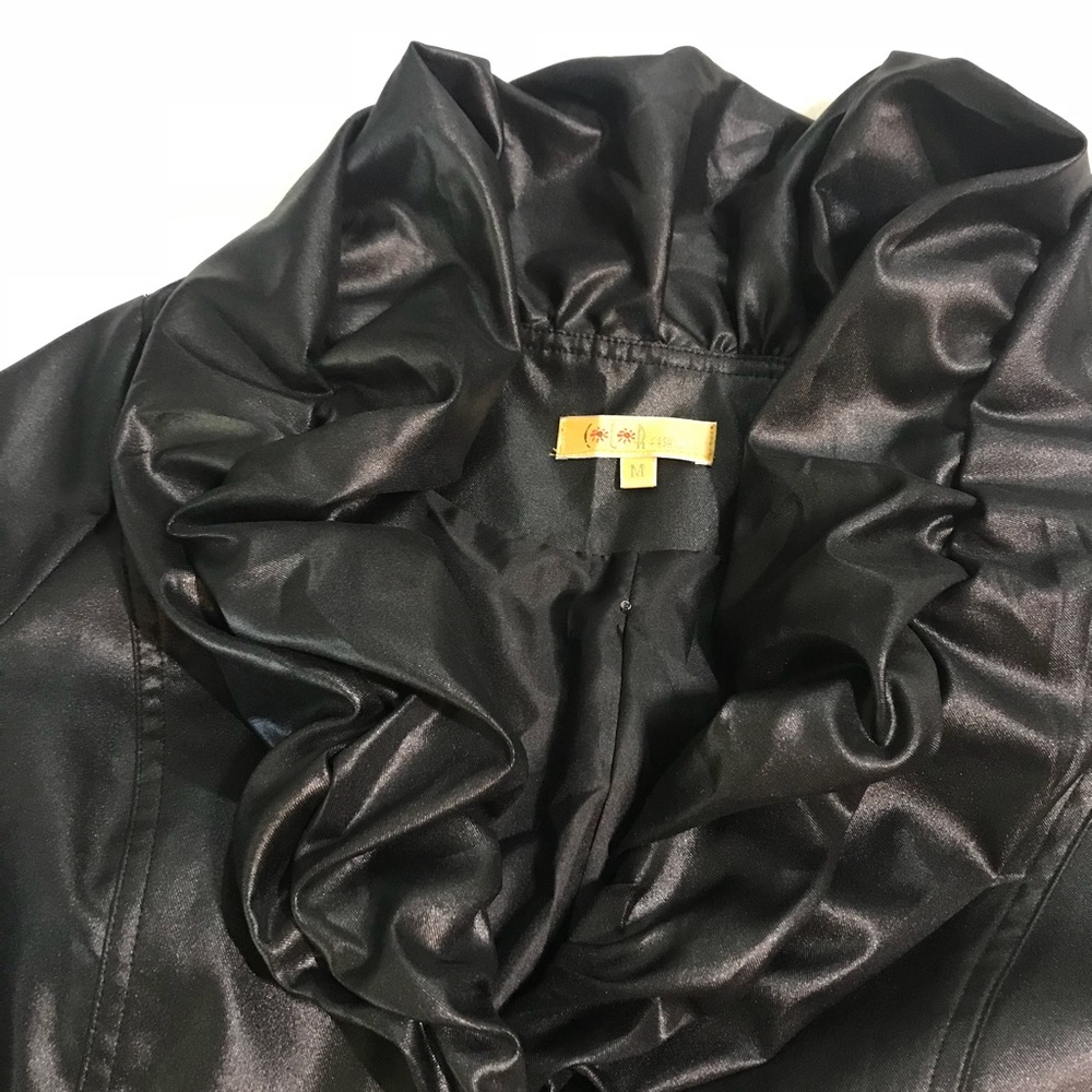 faux leather 3/4 sleeve ruffle jacket - Picture 2 of 4